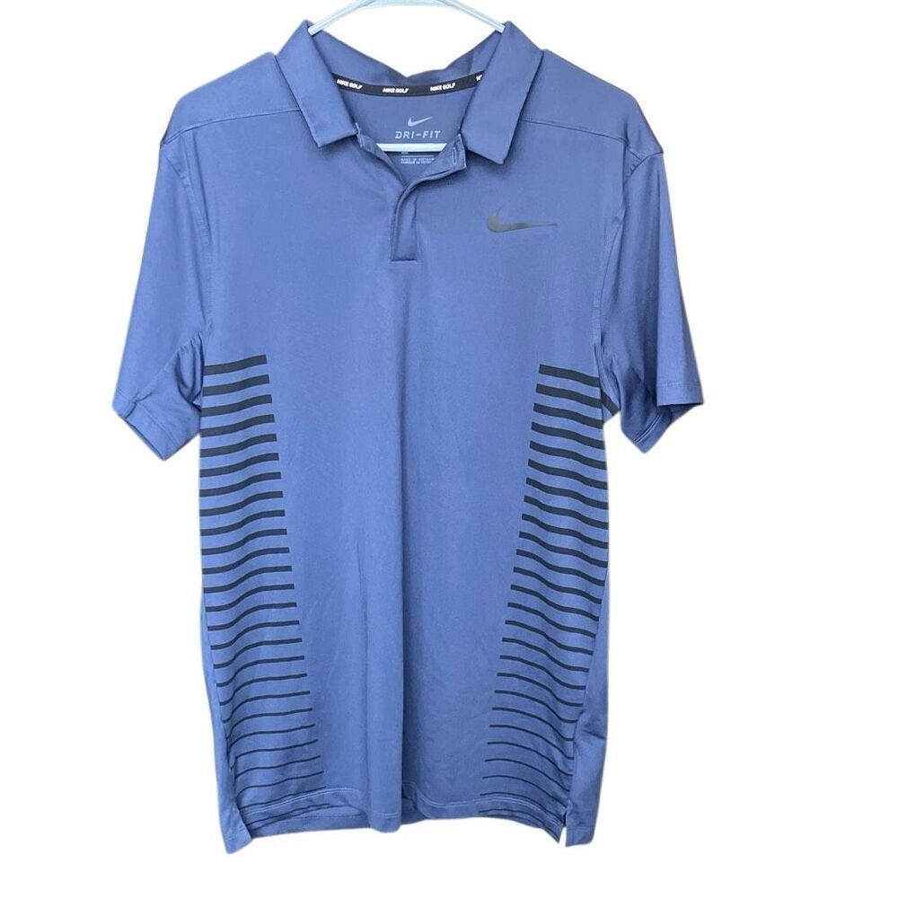 Nike drifit blue polyester blend hidden button golf polo short sleeve top small